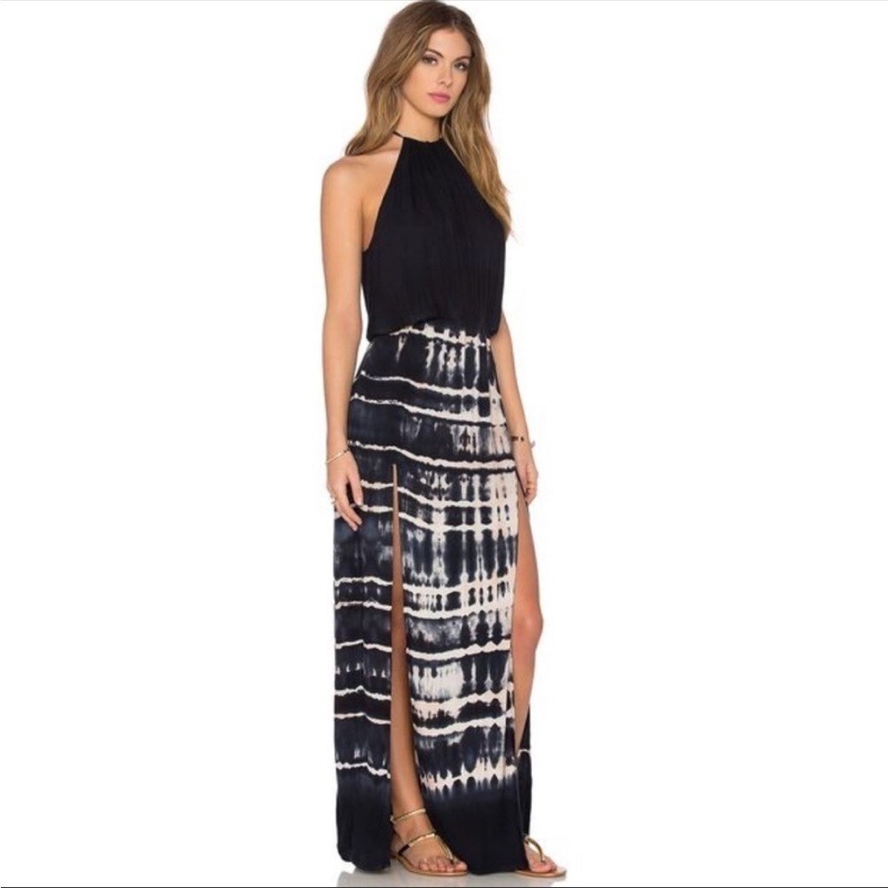 Blue Life tie dye halter two slit maxi dress 769